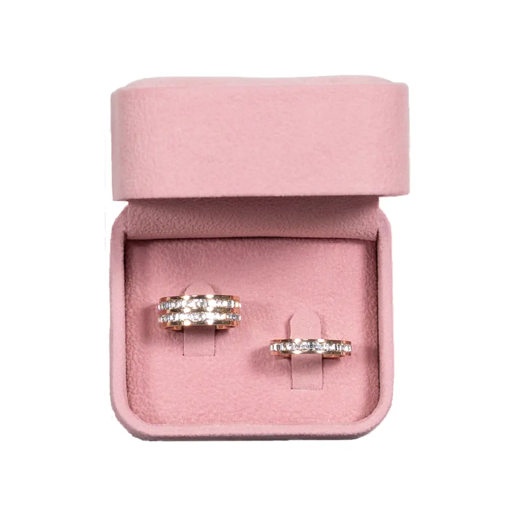 Wedding Ring Box velvet pink open top with ring BXR81PI