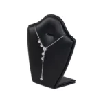 necklace stand leatherette large black angle view with necklace PNS81L