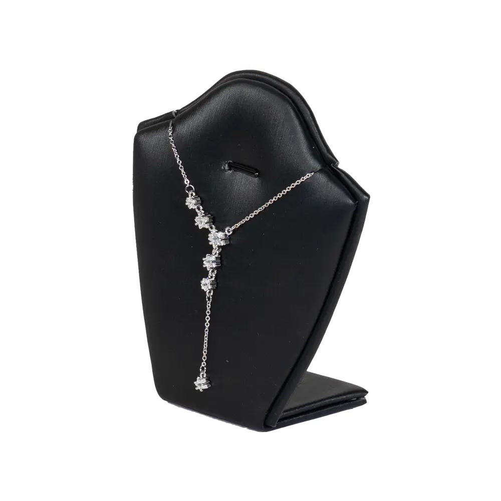 necklace stand leatherette large black angle view with necklace PNS81L