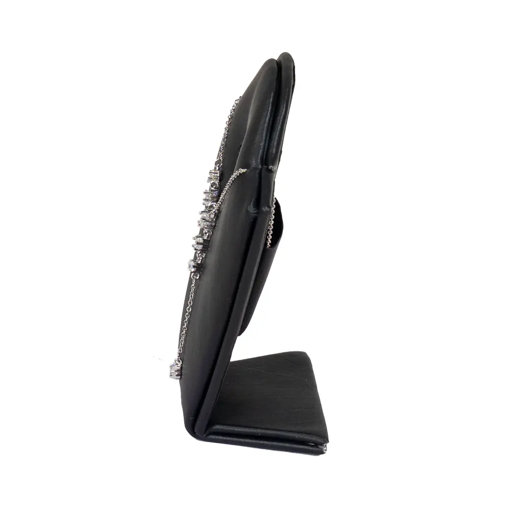 necklace stand leatherette large black side view with necklace PNS81L