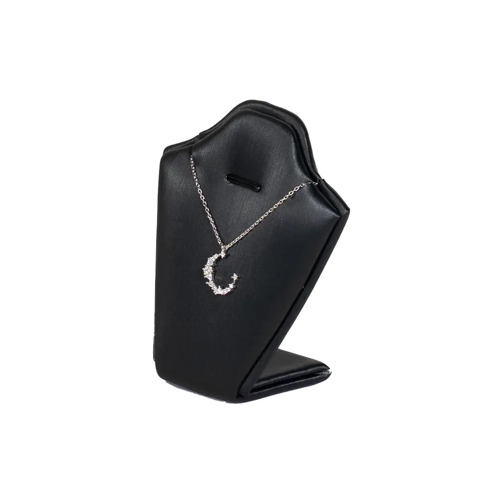 necklace stand leatherette small black angle view with necklace PNS81S
