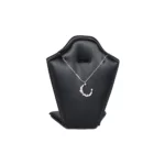 necklace stand leatherette small black front view with necklace PNS81S