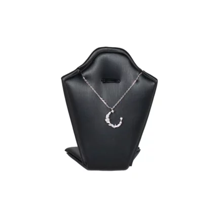 necklace stand leatherette small black front view with necklace PNS81S