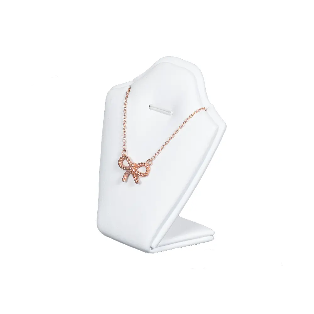 necklace stand leatherette small white angle view with necklace PNS81S