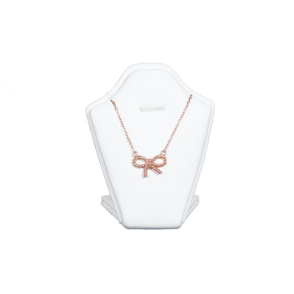 necklace stand leatherette small white front view with necklace PNS81S