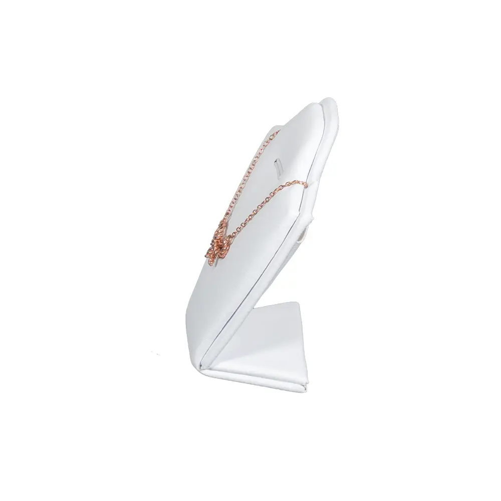 necklace stand leatherette small white side view with necklace PNS81S
