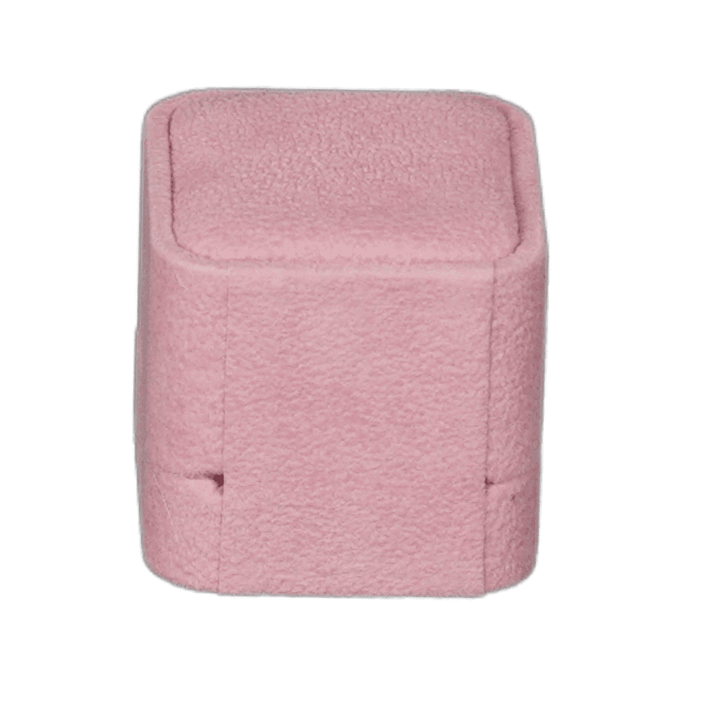 ring-box-velvet-pink-BXR82-10 Pink velvet ring box with a cushion interior, back