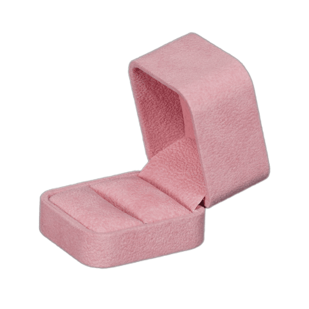 ring-box-velvet-pink-BXR82-7 Pink velvet ring box with a cushion interior, open side