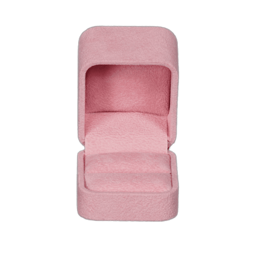 ring-box-velvet-pink-BXR82-8 Pink velvet ring box with a cushion interior, open 1
