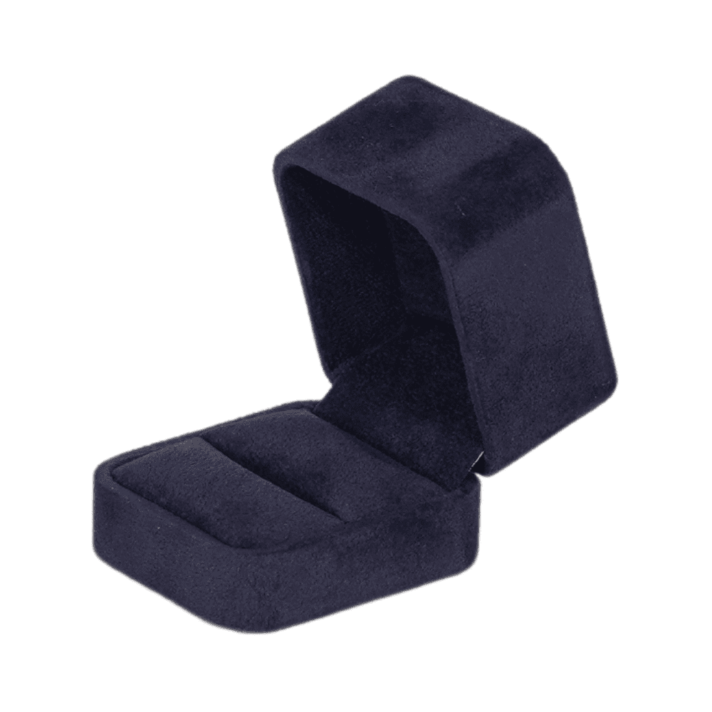 Royal blue velvet ring box with a cushion interior side2