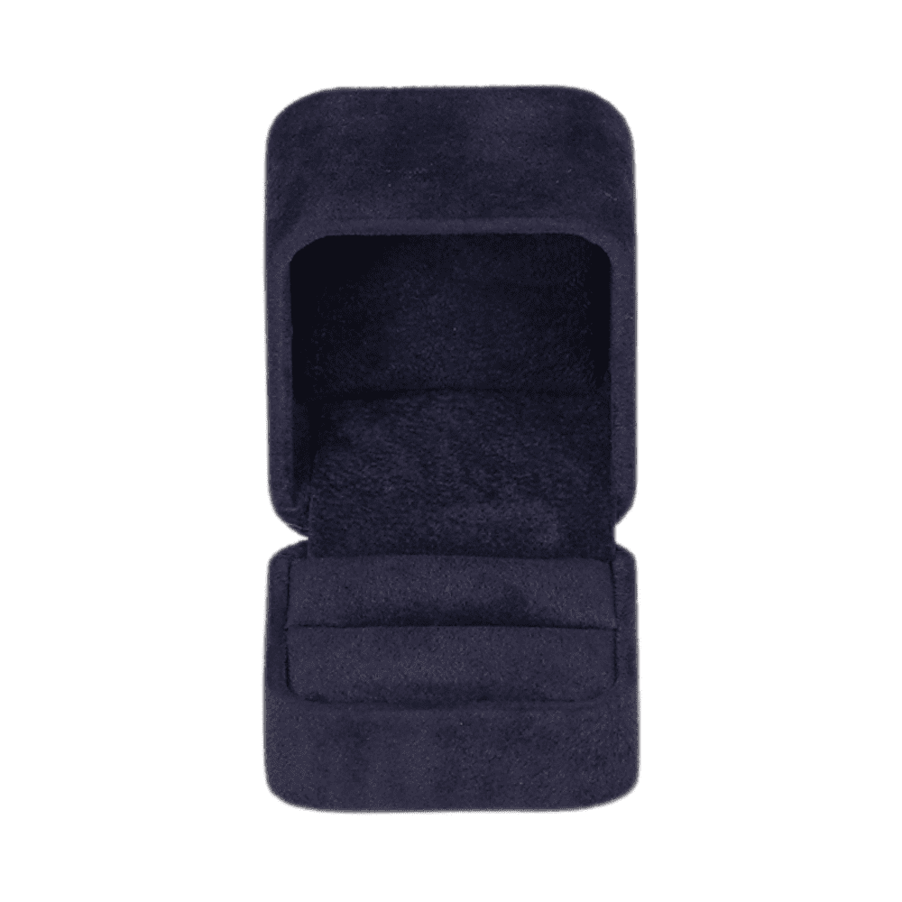 Royal blue velvet ring box with a cushion interior