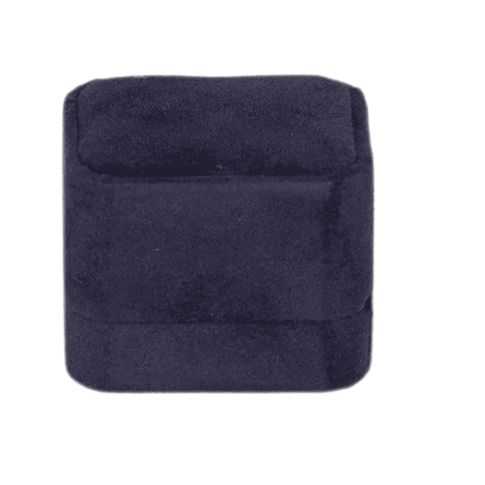 Royal blue velvet ring box with a cushion interior close 2
