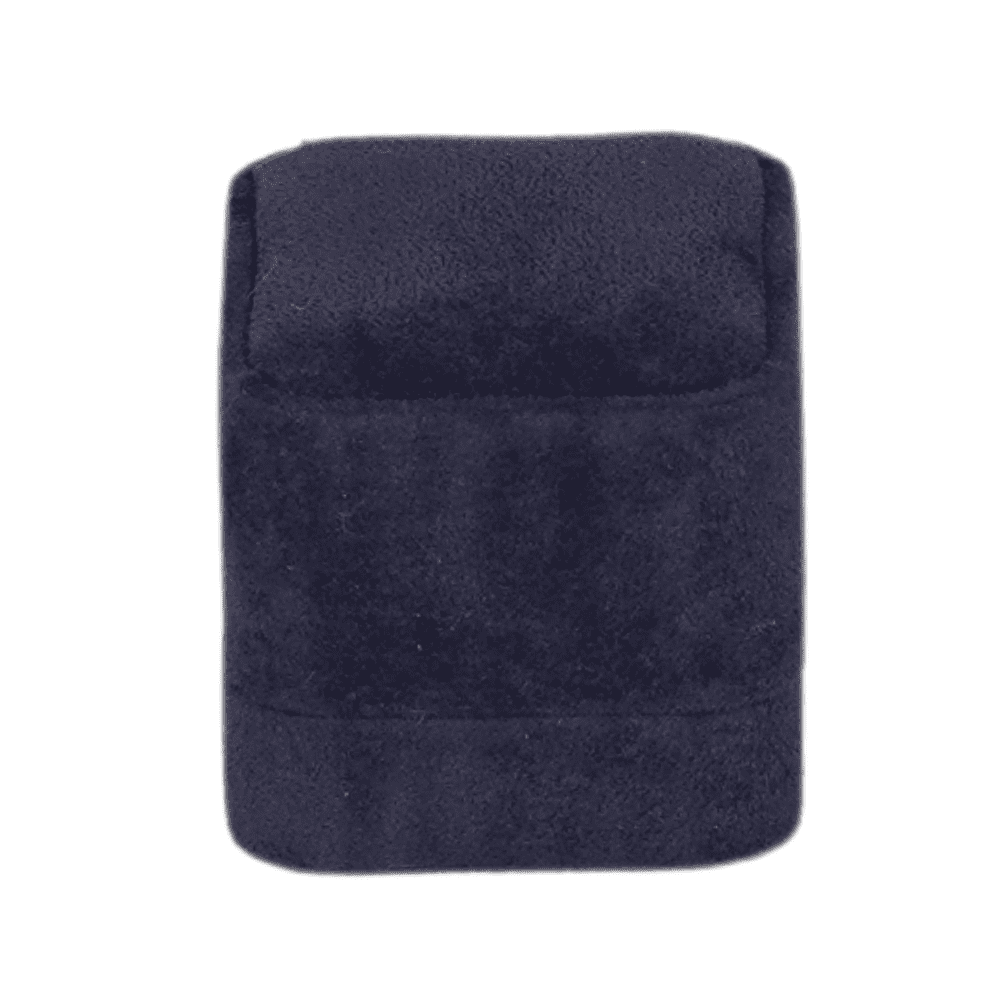 Royal blue velvet ring box with a cushion interior close 1