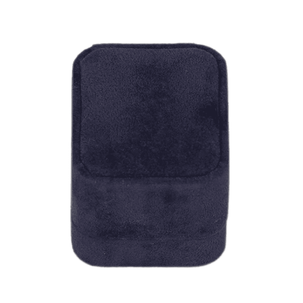 Royal blue velvet ring box with a cushion interior close top