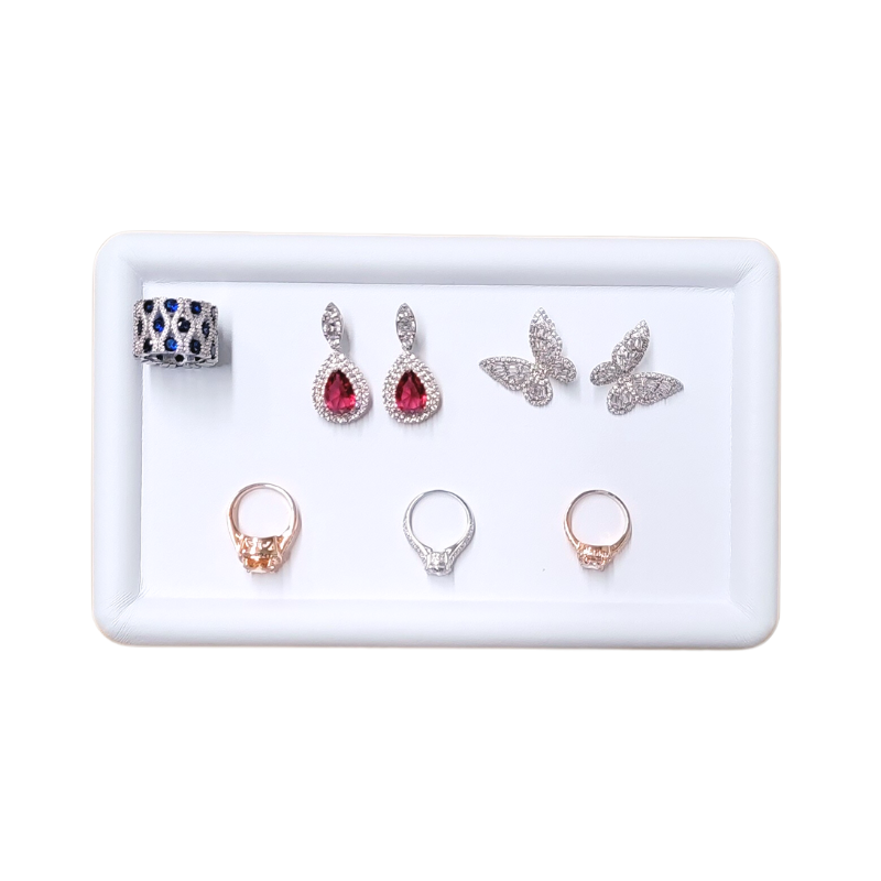 730I-S white leathette plain tray-3 jewellery display tray -white