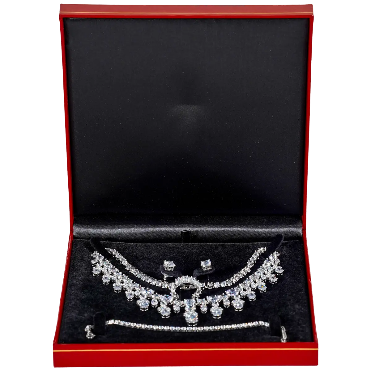 jewellery set box jewellery set gift box red - display with jewellery front