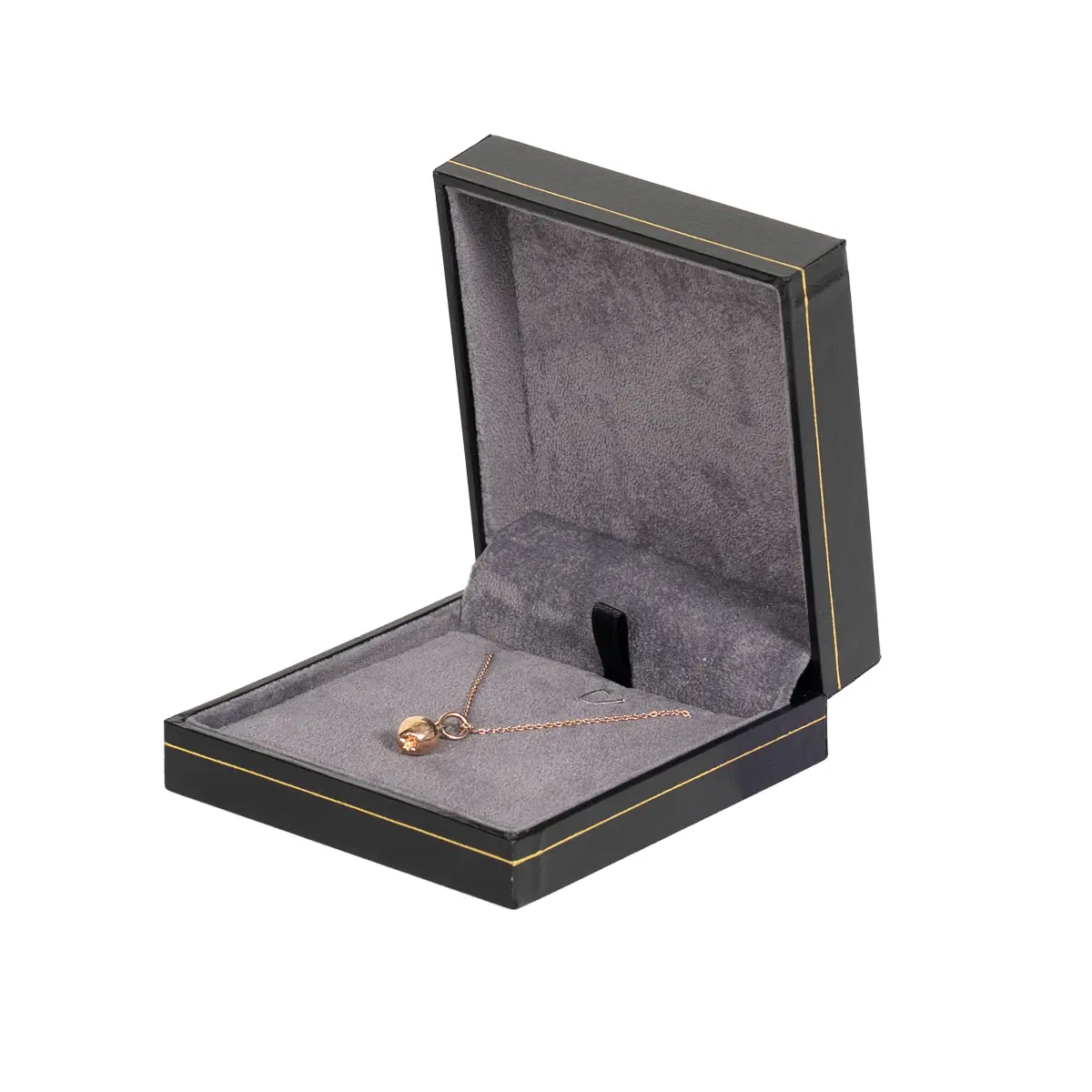 necklace box large black paper open side view with jewellery BXP82LBL