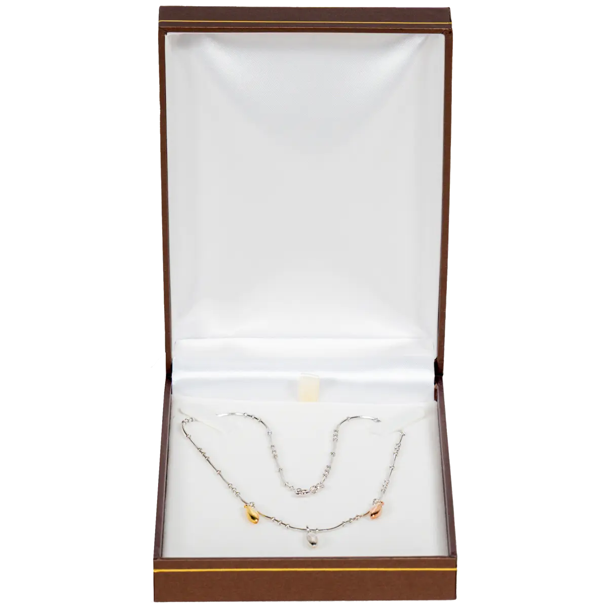 necklace gift box custom jewellery packaging brown - display with necklace front