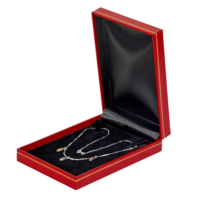 necklace gift box custom jewellery packaging red - display with necklace side