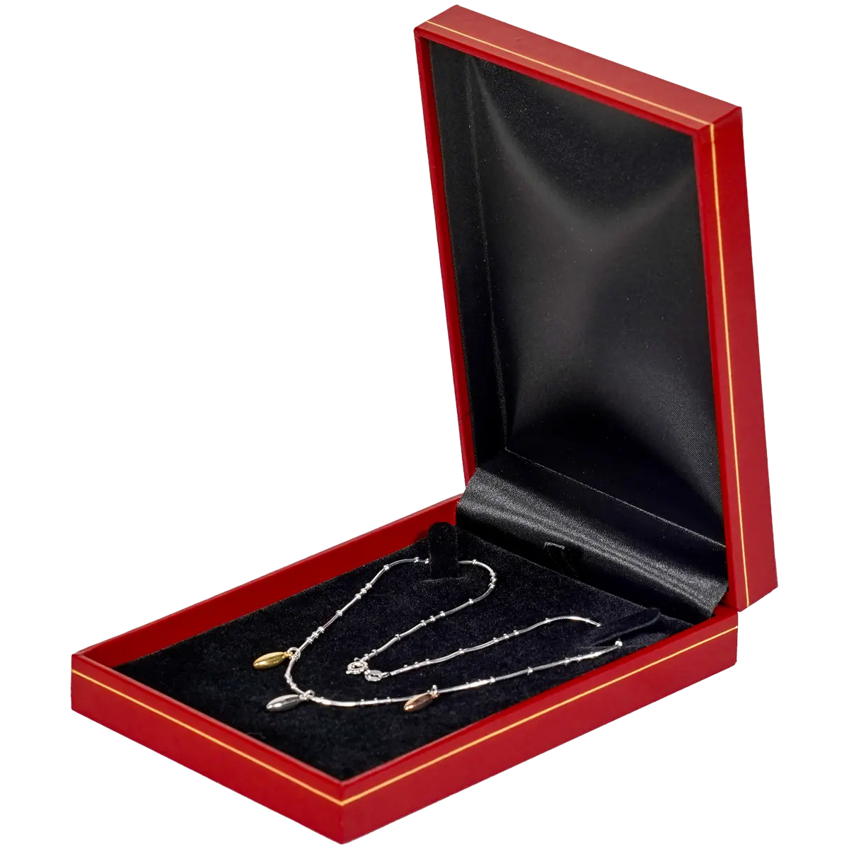 necklace-gift-box-custom-jewellery-packaging-red-BXN82-1 necklace gift box custom jewellery packaging red - display with necklace side