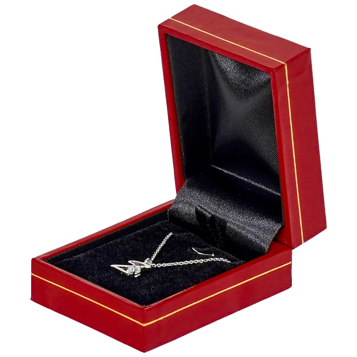 necklace packaging small necklace box red BXP84 - display with necklace side