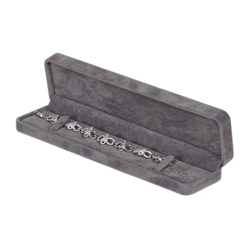 bracelet box velvet dark grey open angle view with bracelet BXB81DGR