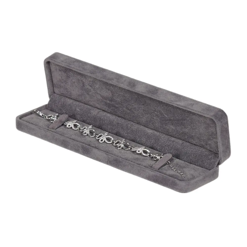 bracelet box velvet dark grey open angle view with bracelet BXB81DGR