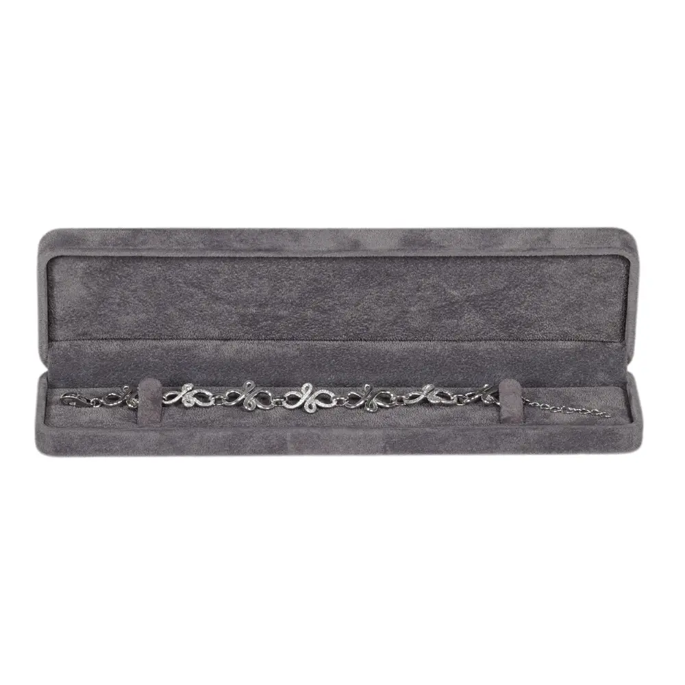 bracelet box velvet dark grey open front view with bracelet BXB81DGR