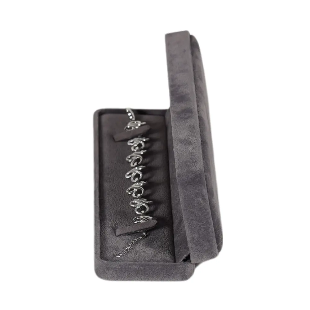 bracelet box velvet dark grey open side view with bracelet BXB81DGR