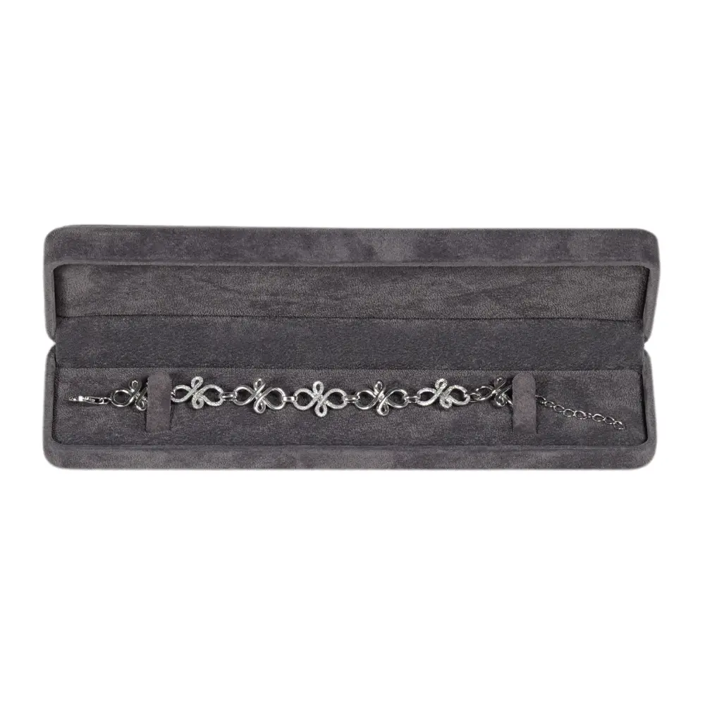 bracelet box velvet dark grey open top view with bracelet BXB81DGR