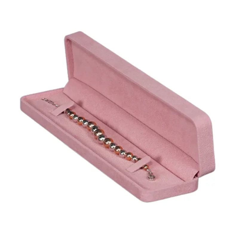 bracelet box velvet pink open angle view with bracelet BXB81PI