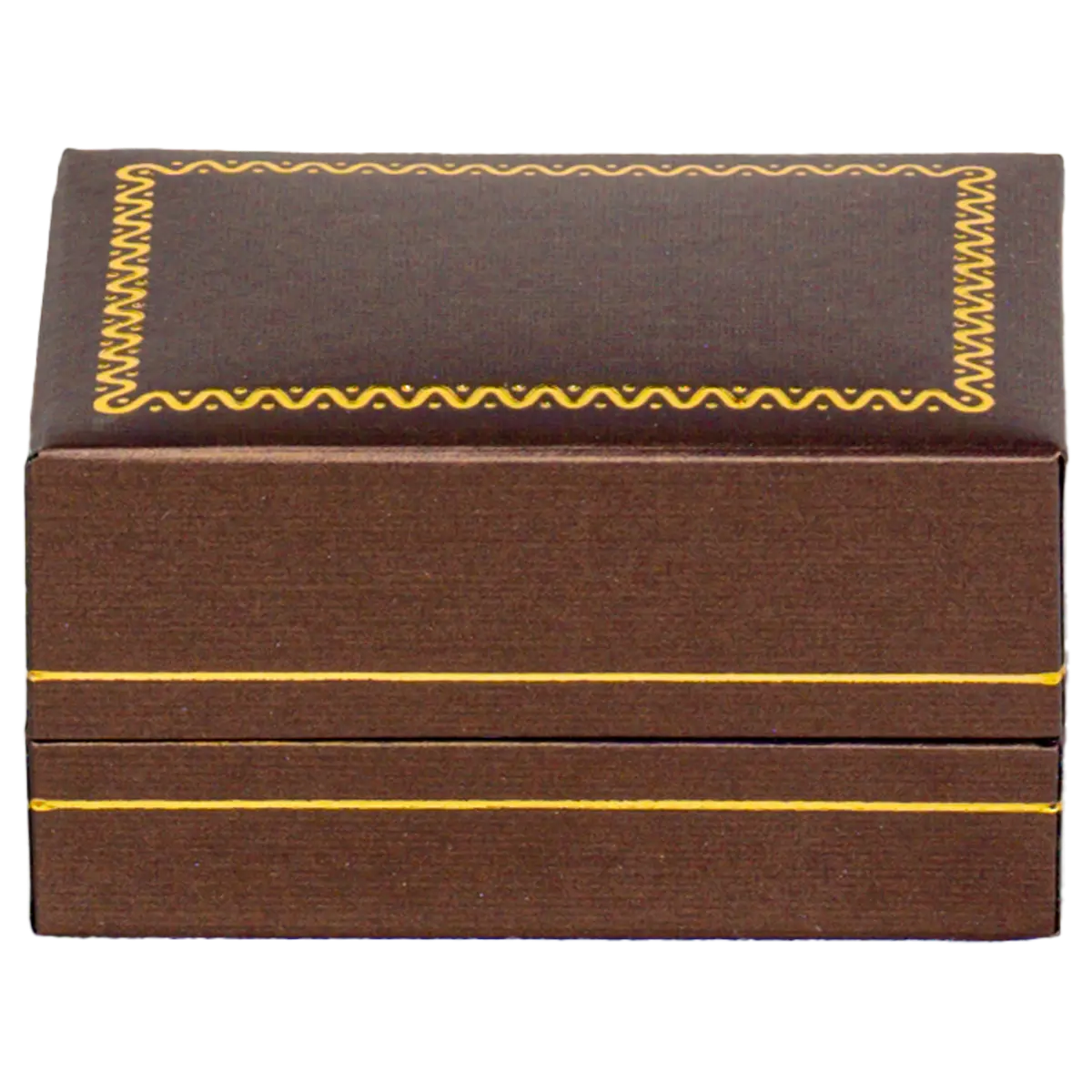 double ring box brown leather look paper couple ring box - close front