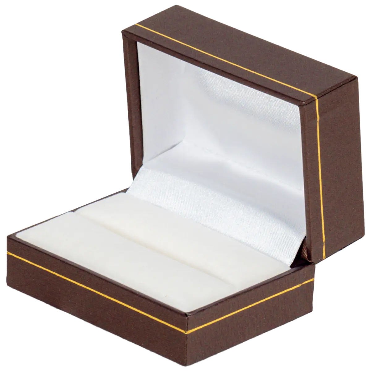 double ring box brown leather look paper couple ring box - open side