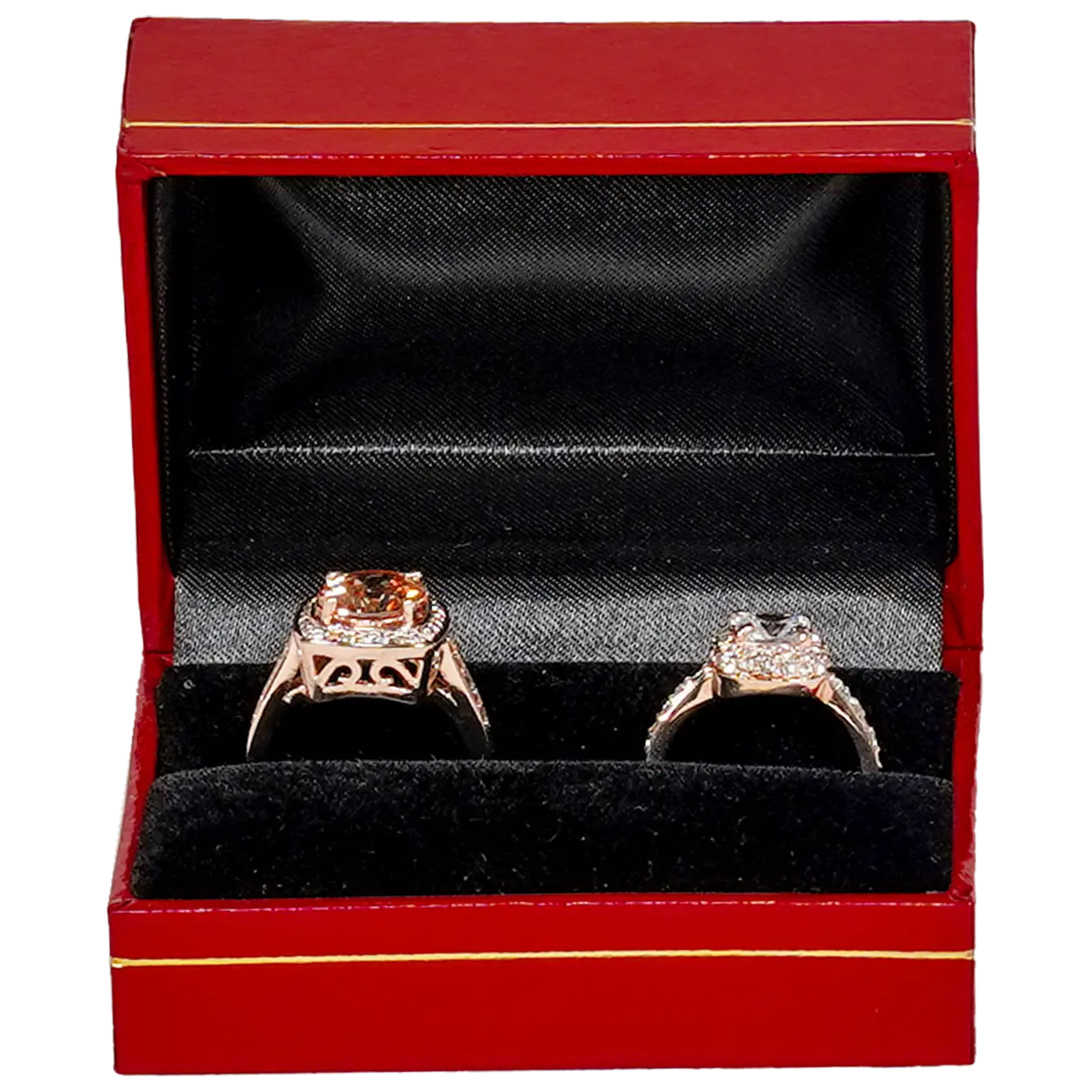 double ring box ring leather look paper couple ring box - display with ring front