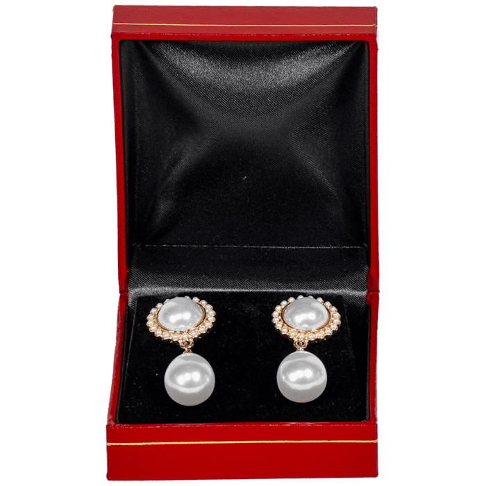 earring gift box red leather look paper wholesale jewellery box - display with earring front