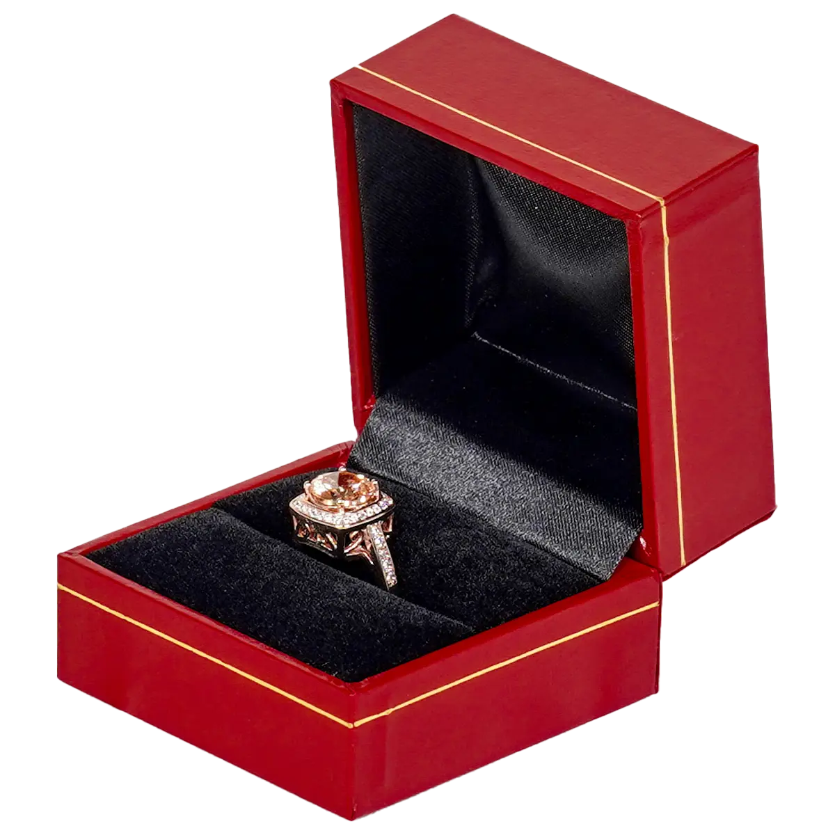 ring-gift-box-red-leather-look-paper-BXR86-1 ring gift box red leather look paper custom ring box - display with ring side