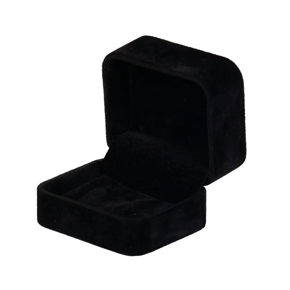 Wedding Ring Box velvet black open angle BXR81BL