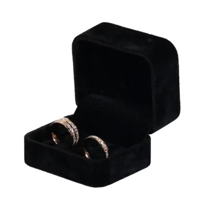 Wedding Ring Box velvet black open angle with ring BXR81DBL