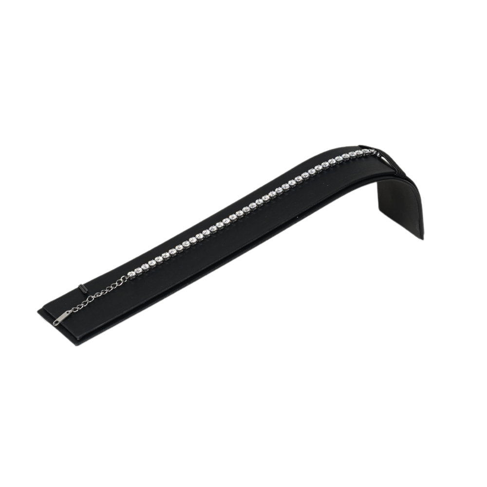 black Sleek Faux Leather Bracelet Display Stand with Secure Hooks