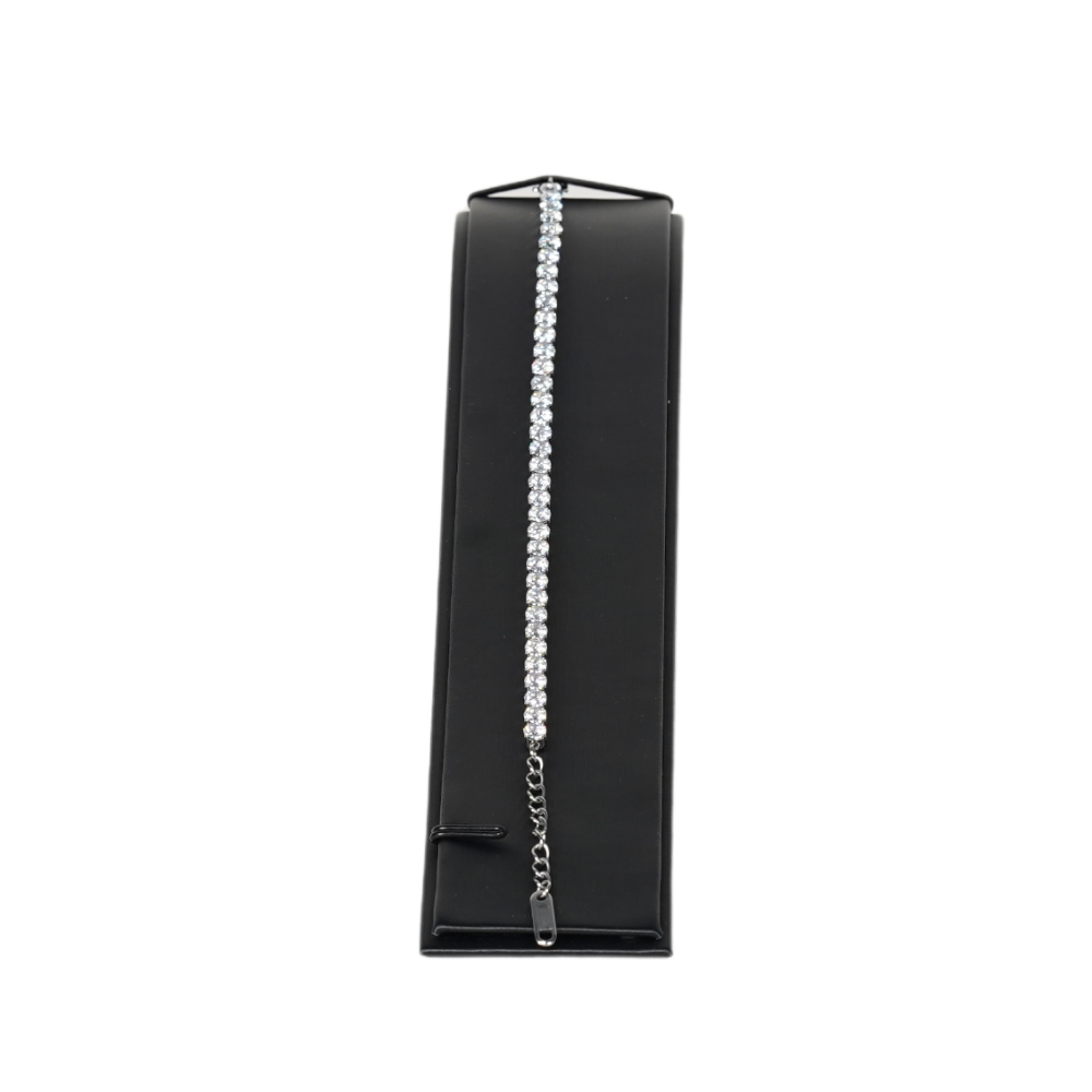black Sleek Faux Leather Bracelet Display Stand with Secure Hooks