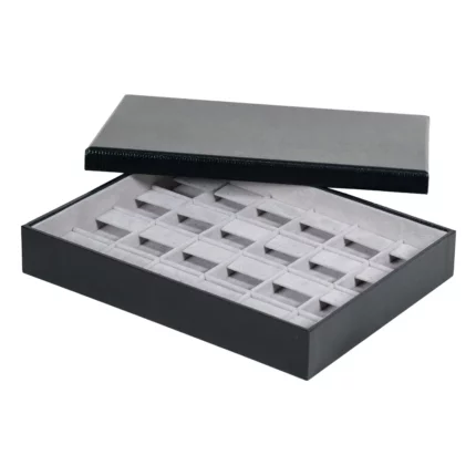 jewellery storage box for earring grey 6x4 side view with cover
