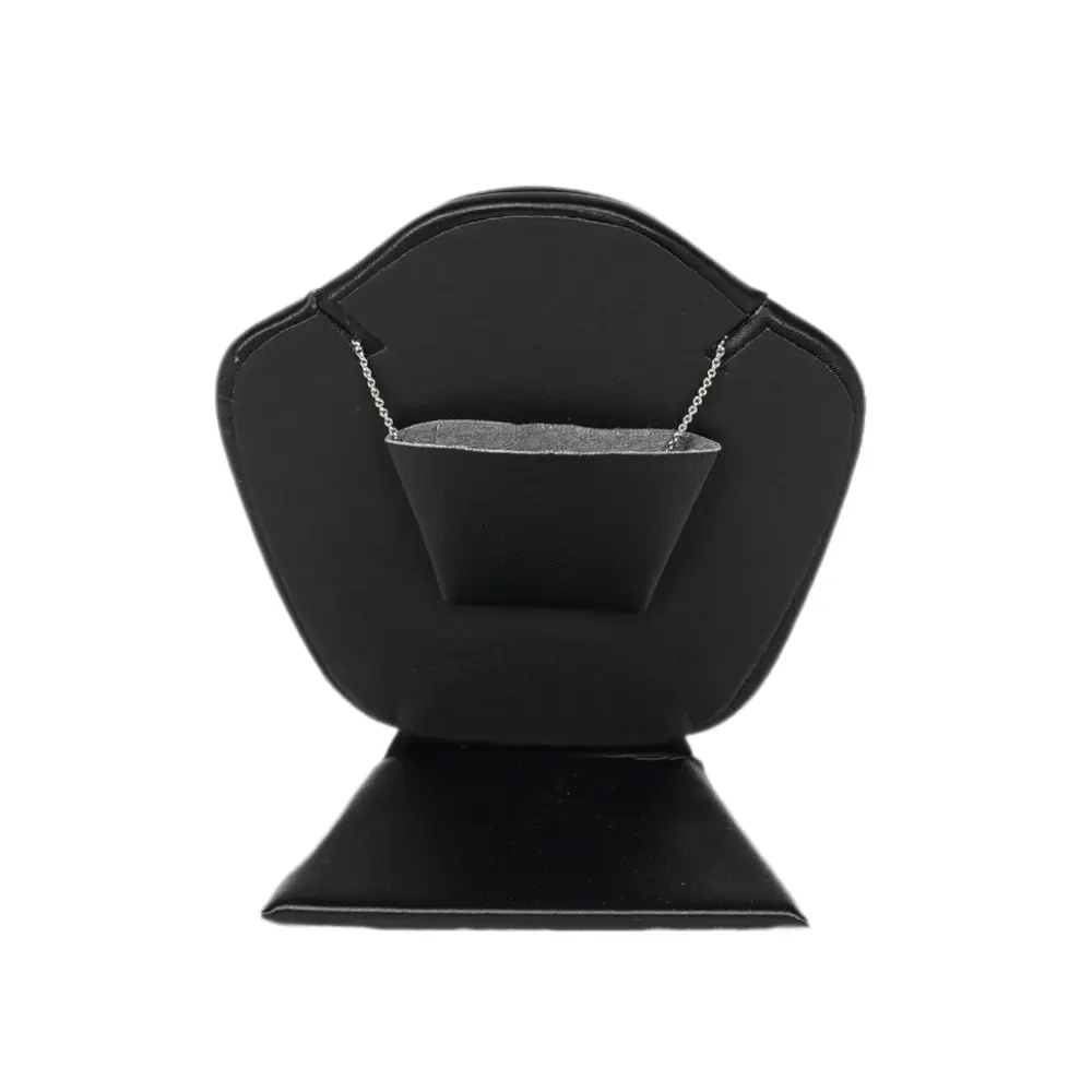Elegant Faux Leather Necklace Display Stand with Rounded Edges black