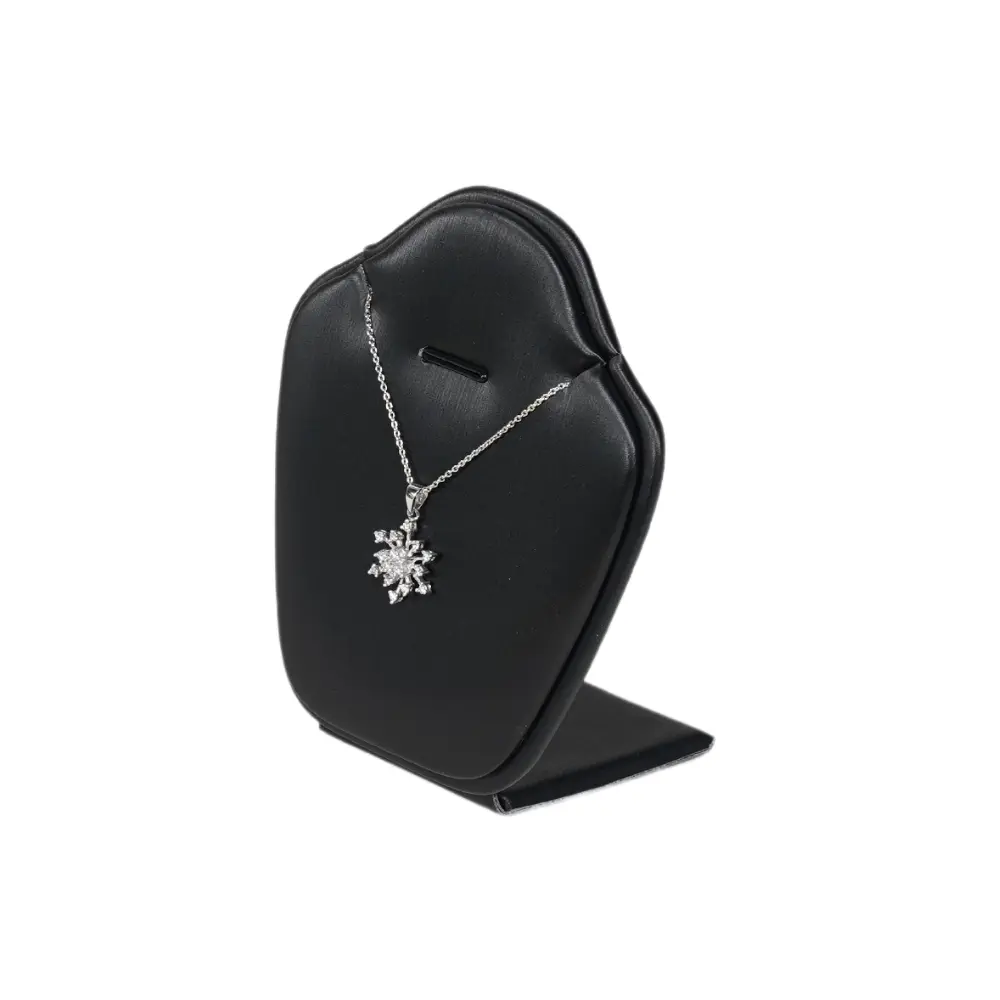 Elegant Faux Leather Necklace Display Stand with Rounded Edges black