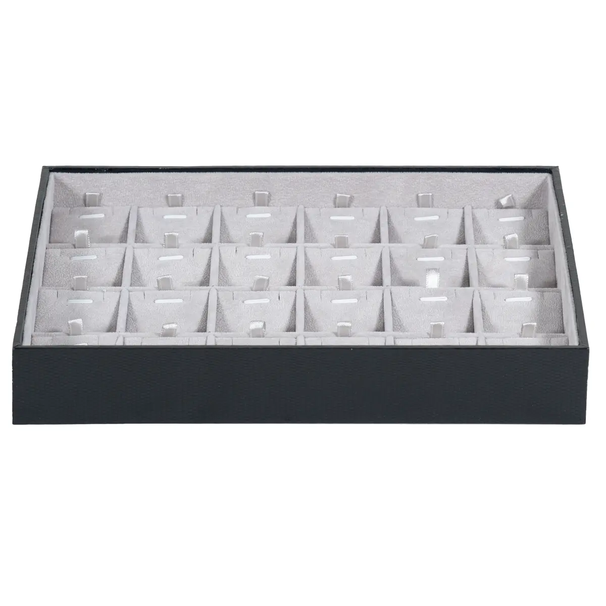 BXPS80-necklace-storage-box-24-compartments-grey-front-view BXPS80 necklace storage box 24 compartments grey front view