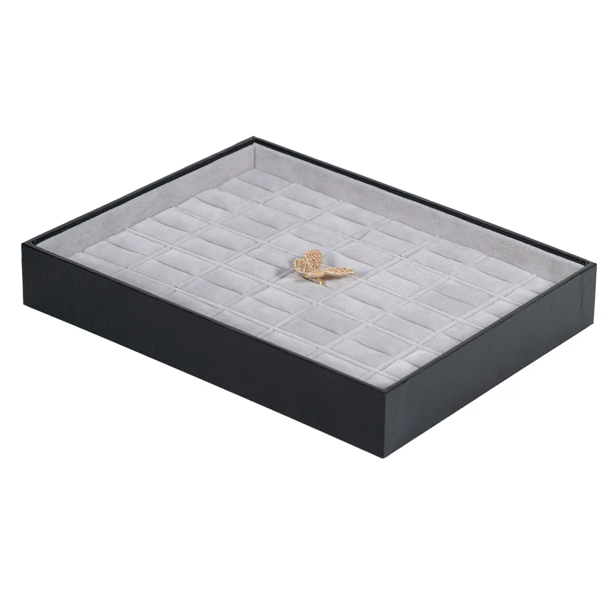 Jewellery storage box for ring grey 7x5 open side view with ring