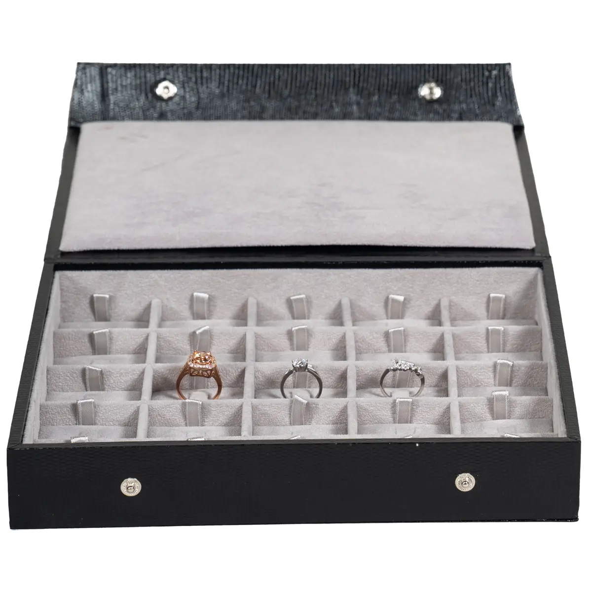 Ring-Storage-box-clip-5x5-Grey-open-front-view-with-ring-BXRS82 Ring Storage box clip 5x5 Grey open front view with ring