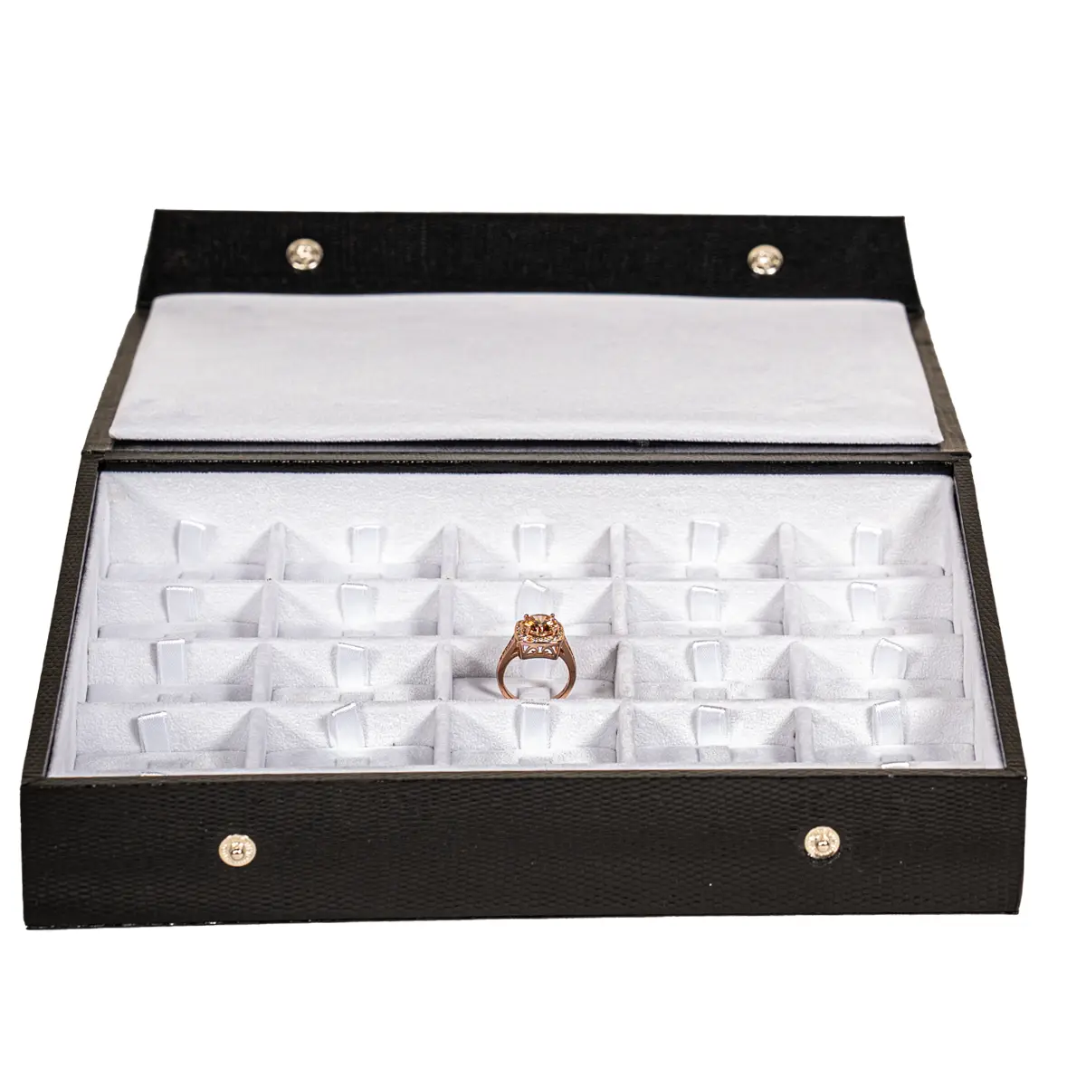 Ring Storage box clip 5x5 white open front view with ring