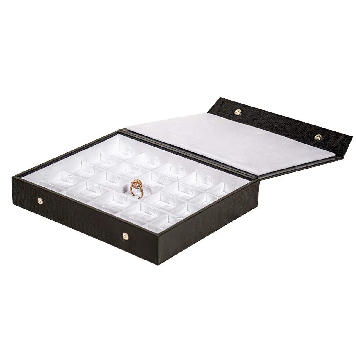 Ring Storage box clip 5x5 white open side view with ring