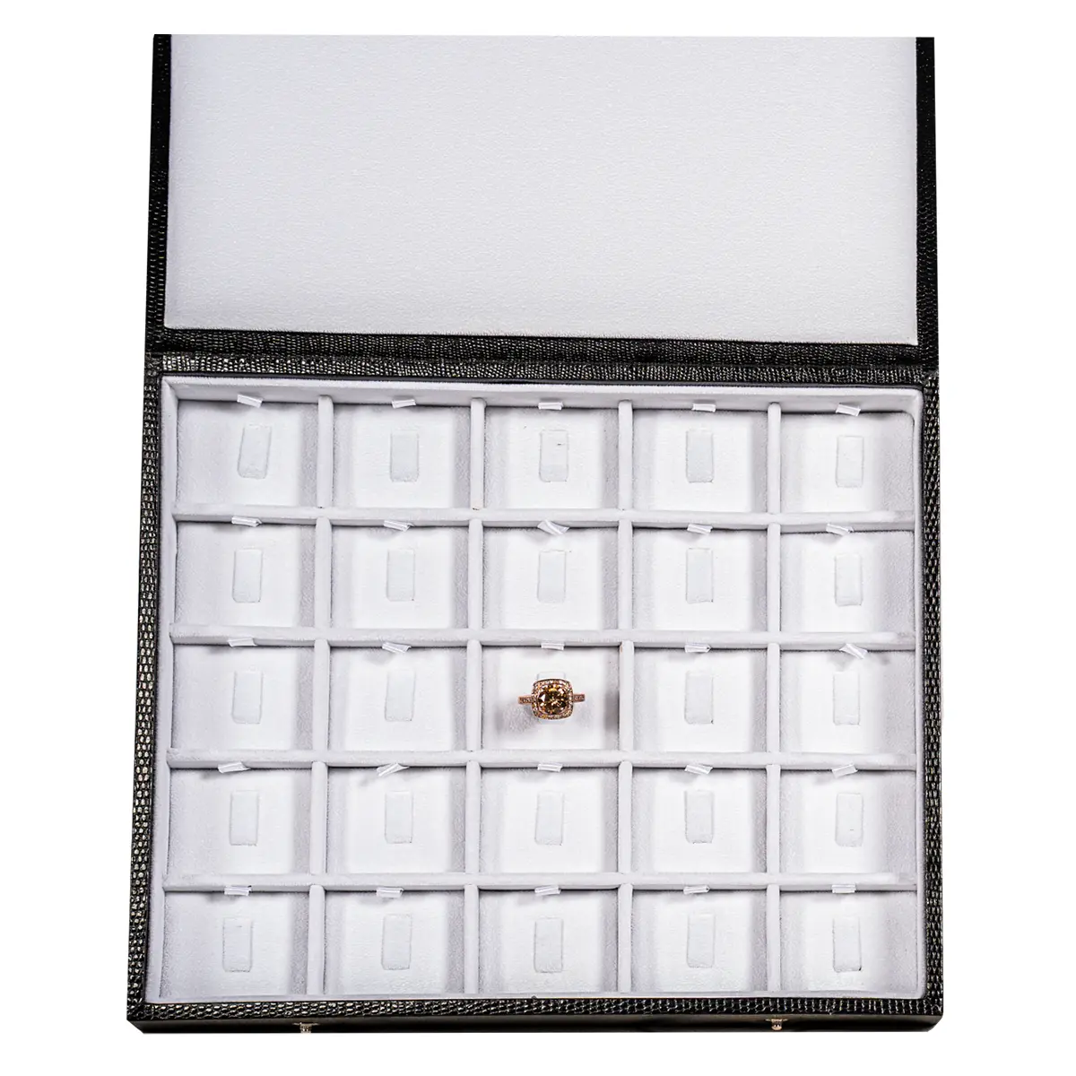 Ring Storage box clip 5x5 white open top view with ring
