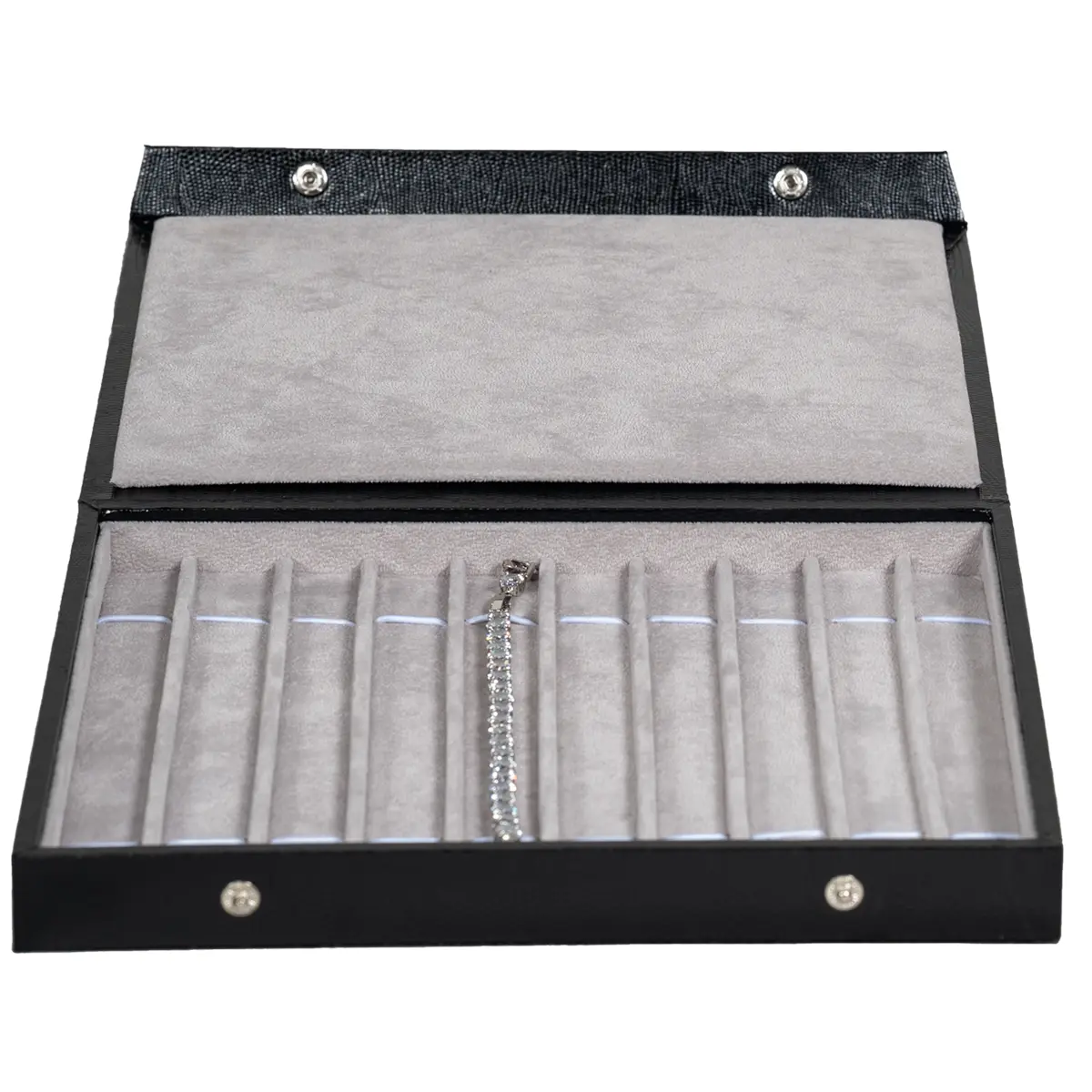 jewellery-storage-box-bracelet-grey-open-front-view-with-bracelet-BXBS80GR jewellery storage box bracelet grey open front view with bracelet